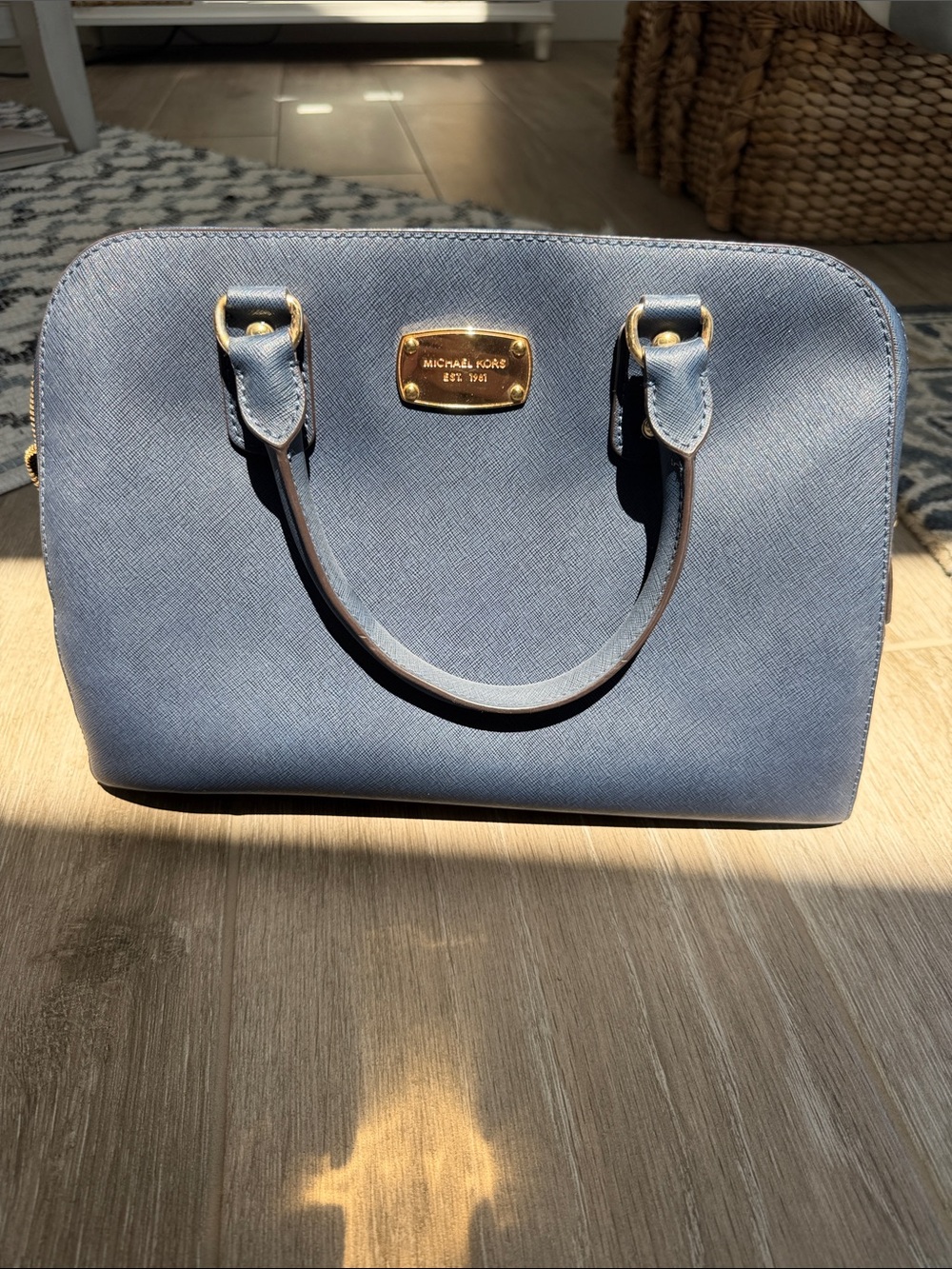 $100 Michael Kors Navy Saffiano Dome Satchel with Gold Hardware